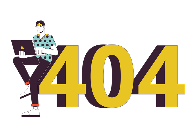 Homme asiatique occupé travaillant sur l'erreur 404 d'un ordinateur portable  Illustration