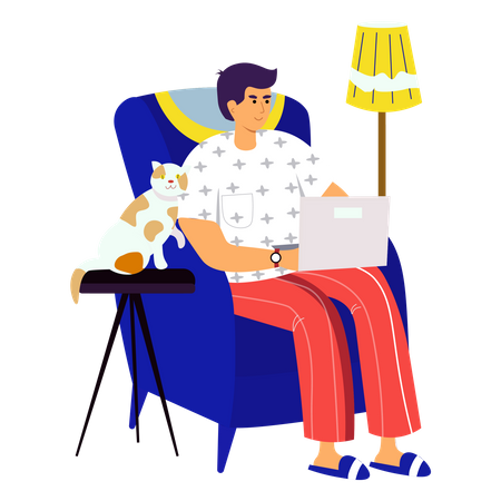 Homme assis avec un ordinateur portable sur une chaise  Illustration