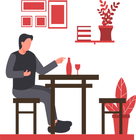 Homme assis dans un café  Illustration