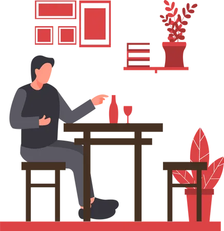 Homme assis dans un café  Illustration