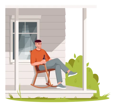 L'homme s'assoit dans un fauteuil pendant son temps libre  Illustration