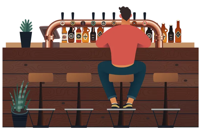 Homme assis dans un pub  Illustration