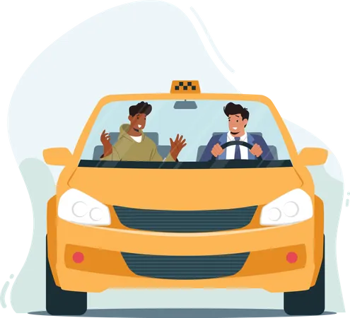 Homme assis dans un taxi  Illustration