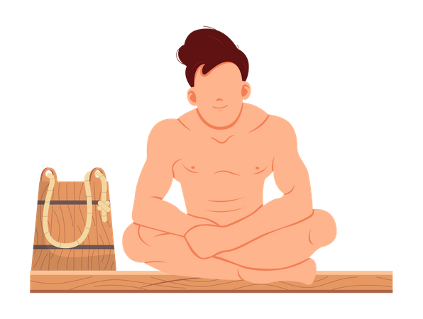 Homme assis et relaxant dans un sauna  Illustration