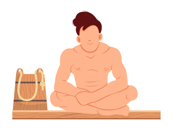 Homme assis et relaxant dans un sauna  Illustration