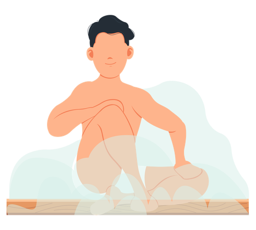 Homme assis et relaxant dans un sauna  Illustration