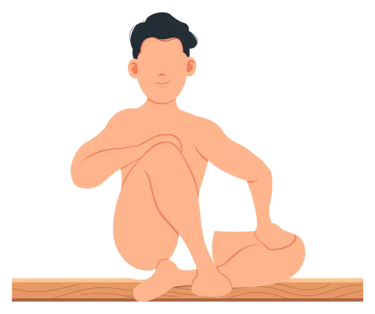 Homme assis et relaxant dans un sauna  Illustration