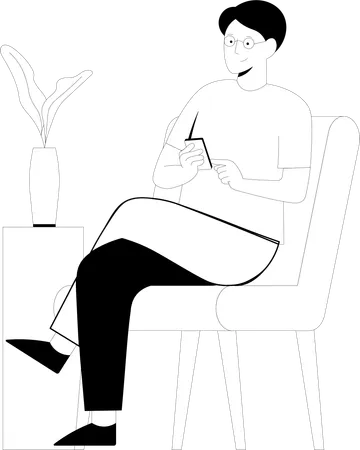 Homme assis et tenant le téléphone  Illustration