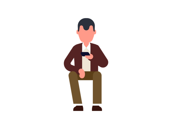 Homme assis et utilisant son mobile  Illustration