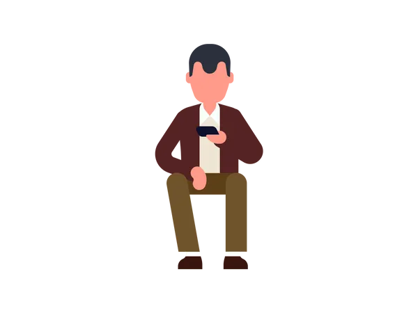 Homme assis et utilisant son mobile  Illustration