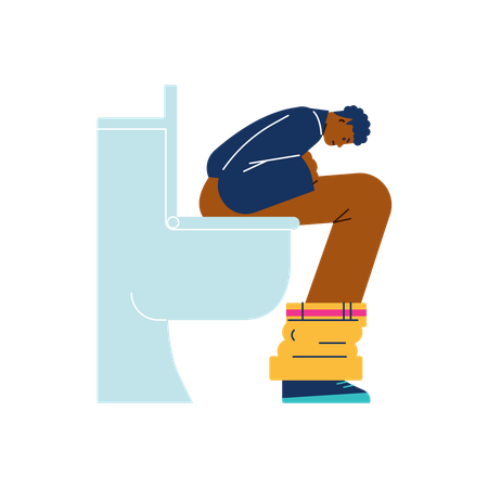 Homme assis sur la cuvette des toilettes  Illustration