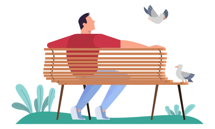 Homme Assis Sur Le Banc Dans Le Parc Personnage Masculin Adulte Relaxant Illustration Vectorielle Isolee Dans Un Style Plat Illustration