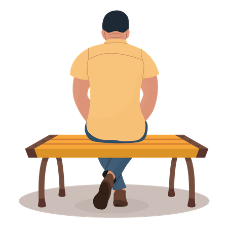 Homme assis sur un banc  Illustration