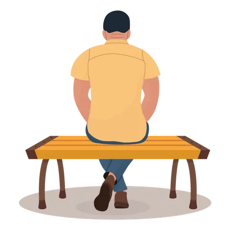 Homme assis sur un banc  Illustration