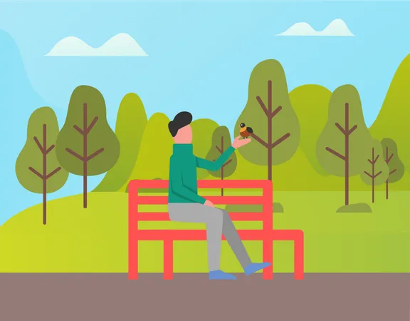 Homme assis sur un banc dans le parc  Illustration