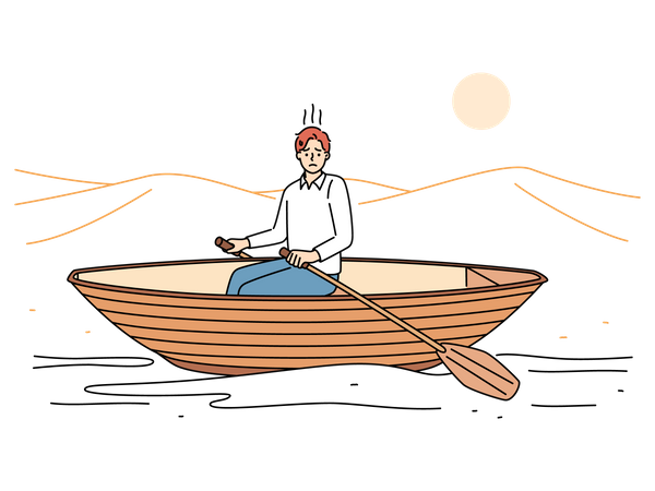 Homme assis sur un bateau  Illustration