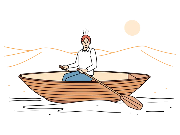 Homme assis sur un bateau  Illustration