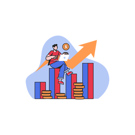 Homme assis sur la courbe de croissance des investissements  Illustration