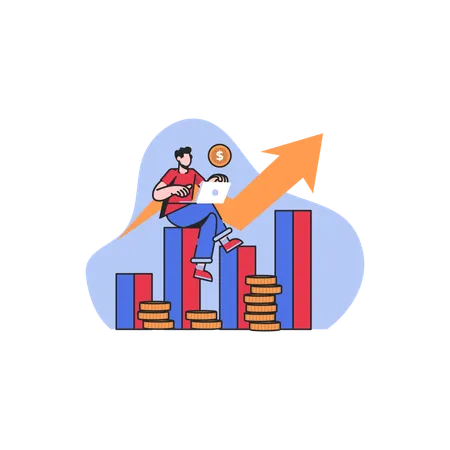 Homme assis sur la courbe de croissance des investissements  Illustration