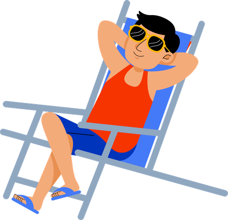 Homme assis sur une chaise à la plage  Illustration