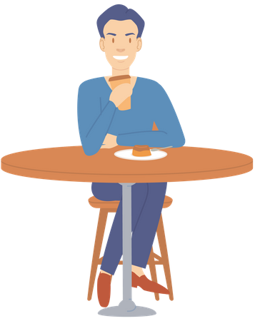 Homme assis sur une chaise, buvant du café  Illustration