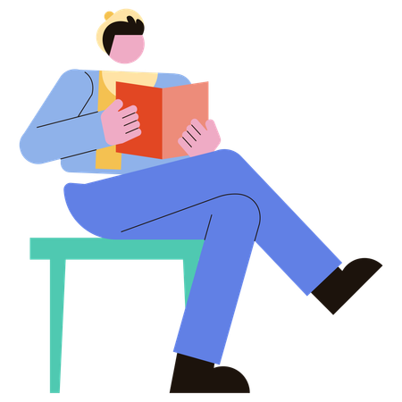 Homme assis sur une chaise en lisant un livre  Illustration