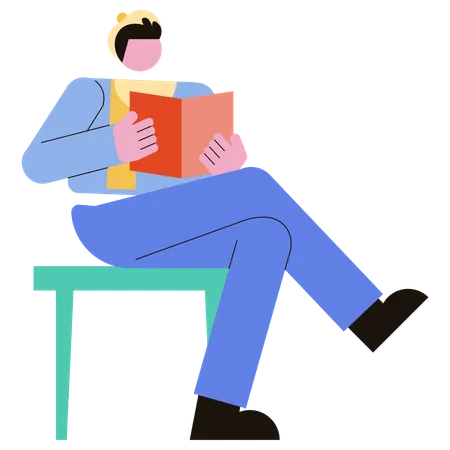 Homme assis sur une chaise en lisant un livre  Illustration