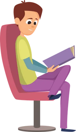 Homme assis sur une chaise en lisant un livre  Illustration