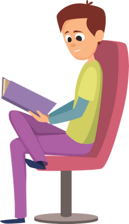 Homme assis sur une chaise en lisant un livre  Illustration