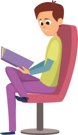 Homme assis sur une chaise en lisant un livre  Illustration