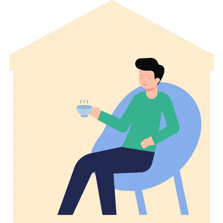 Homme assis sur une chaise et buvant du thé  Illustration