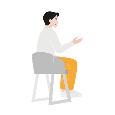 Homme assis sur une chaise et parlant  Illustration