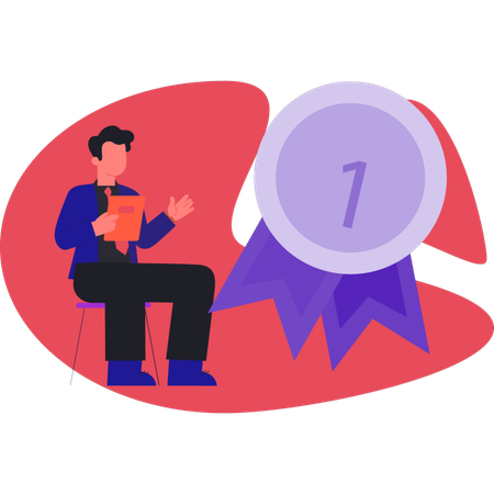 Homme assis sur une chaise et pointant la première position  Illustration