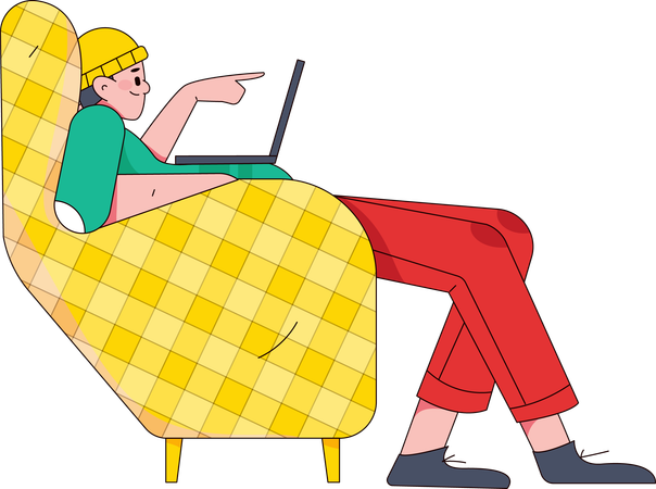 Homme assis sur une chaise et utilisant un ordinateur portable  Illustration