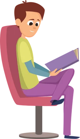 Homme assis sur une chaise en lisant un livre  Illustration