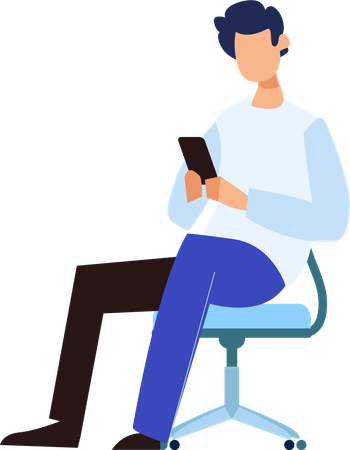 Homme assis sur une chaise tout en utilisant un téléphone  Illustration