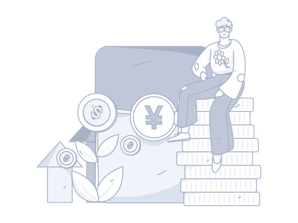 Homme assis sur une pile de pièces  Illustration