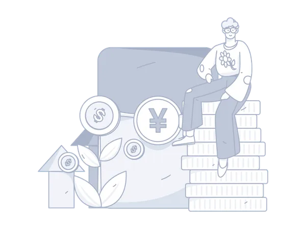 Homme assis sur une pile de pièces  Illustration