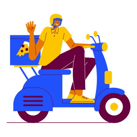 Un homme assure la livraison de nourriture en scooter  Illustration