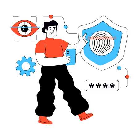 Un homme assure la sécurité des empreintes digitales  Illustration