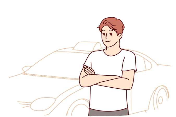 L'homme attend une voiture de taxi  Illustration