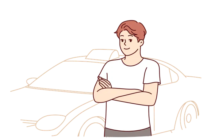 L'homme attend une voiture de taxi  Illustration