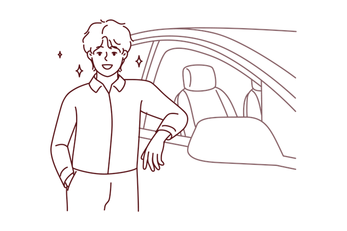 Homme attendant à la voiture  Illustration