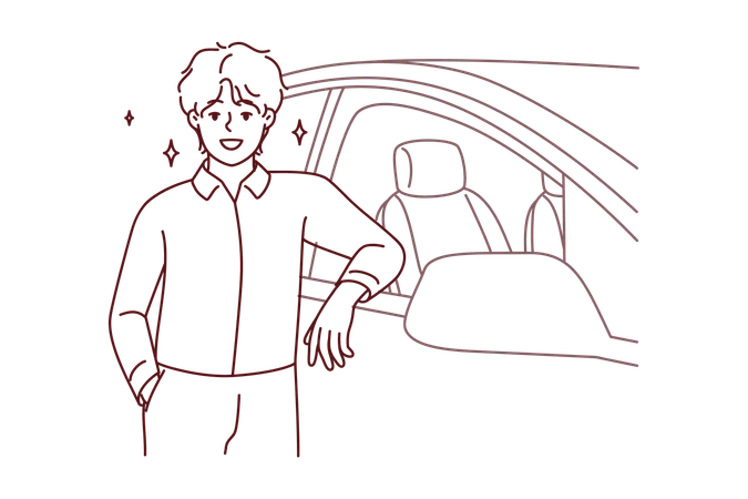 Homme attendant à la voiture  Illustration