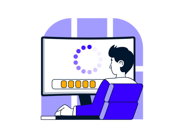 Homme attendant le chargement du site Web  Illustration