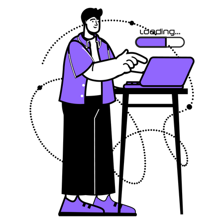 Homme attendant le chargement du site Web  Illustration