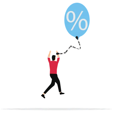 Un homme attrape un ballon pour attirer des actions à taux d'intérêt en hausse  Illustration