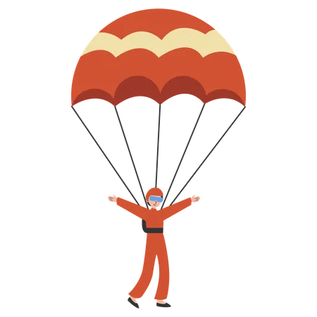 Homme au-dessus d'un nuage avec parachute  Illustration