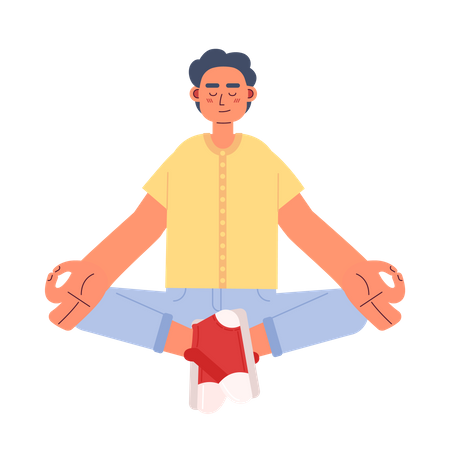 Homme aux yeux fermés dans une pose de méditation relaxante  Illustration