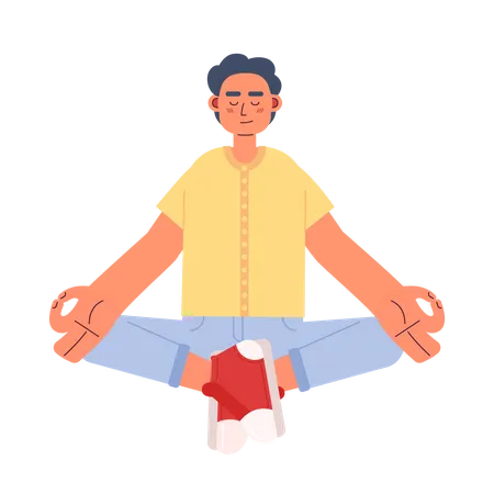 Homme aux yeux fermés dans une pose de méditation relaxante  Illustration